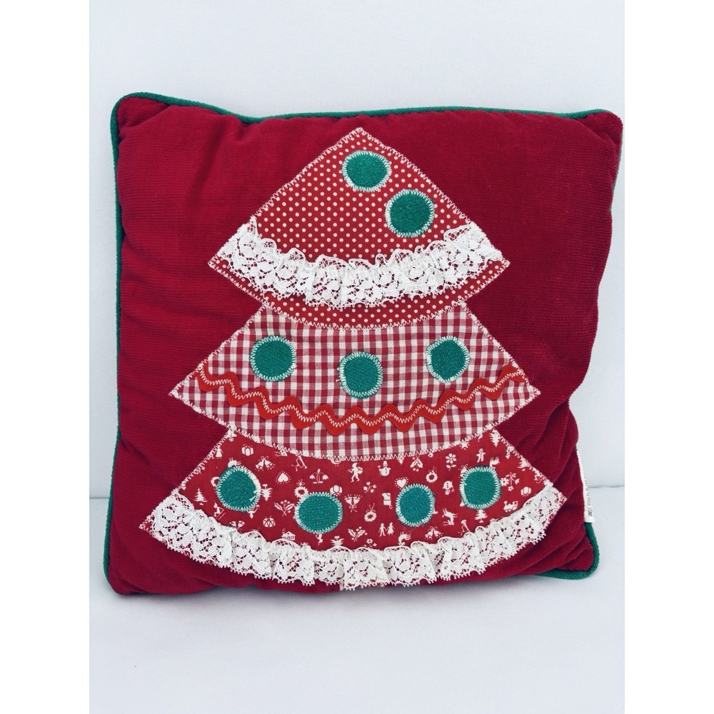 VTG Nettle Creek Christmas Pillow Velvet Hand Stitched Patchwork Tree Lace MCM